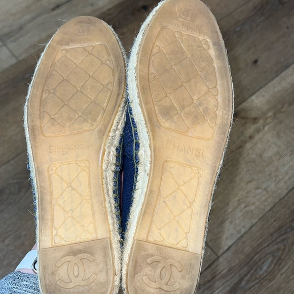 Authentic Chanel Navy & Green Embroidered Quilted Espadrilles Size 37/6 - Picture 7 of 13